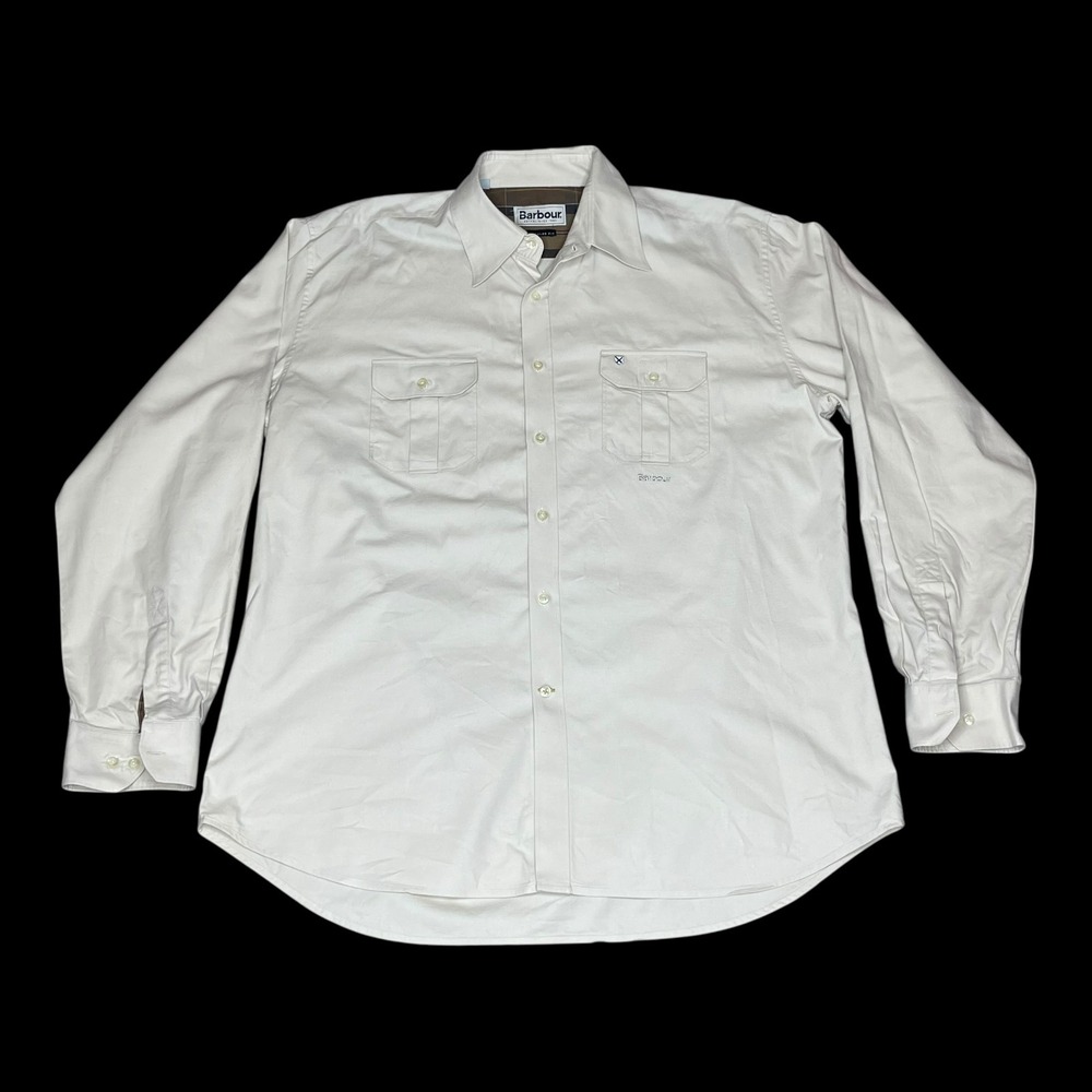 Barbour‎ Mens Regular Fit Long Sleeve Button Down Double Pockets Shirt Cream (L)